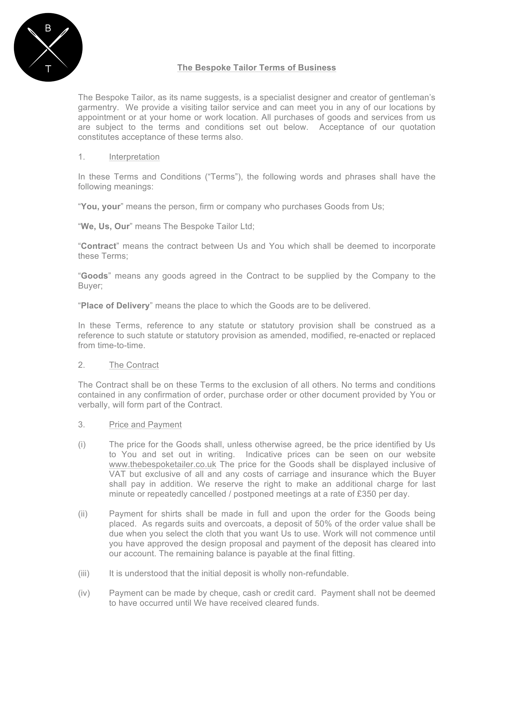 Terms & Conditions The Bespoke Tailor